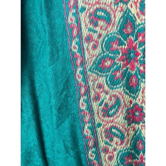 Time For Me Women Sz XL Turquoise Brocade Kimono Boho Print Cardigan Fringe T4 - Picture 8 of 12